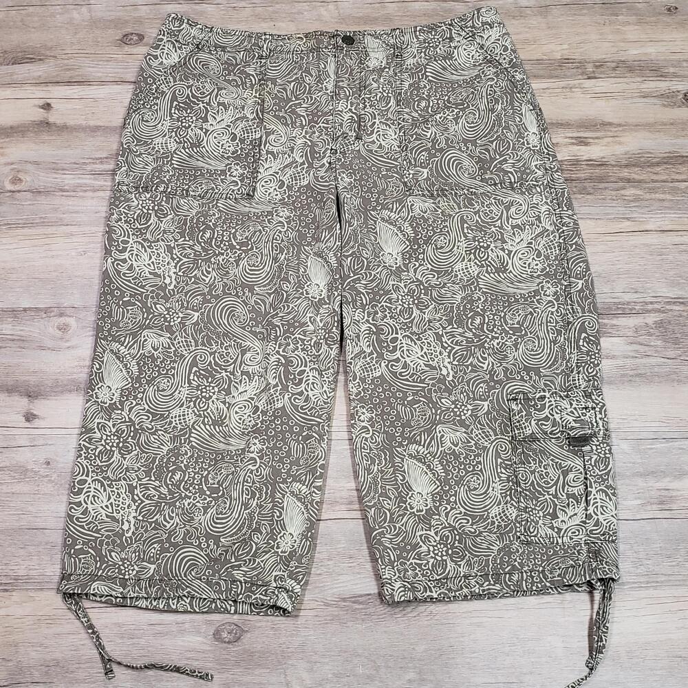 Gloria Vanderbilt Capri Pants Womens 14 Brown Paisley Cargo Pockets Cotton